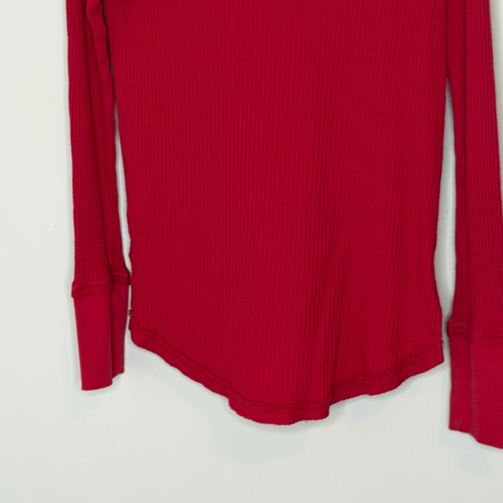 Sundance Womens Red Waffle Knit Cowl Neck Thermal Top Small Cotton Modal Blend - Picture 12 of 13